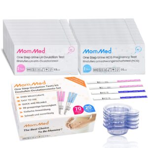 mommed ovulation and pregnancy test strips (hcg20-lh70), at home ovulation predictor kit includes 20 pregnancy tests, 70 ovulation test strips and 90 urine cups, accurate fertility test, opk tests