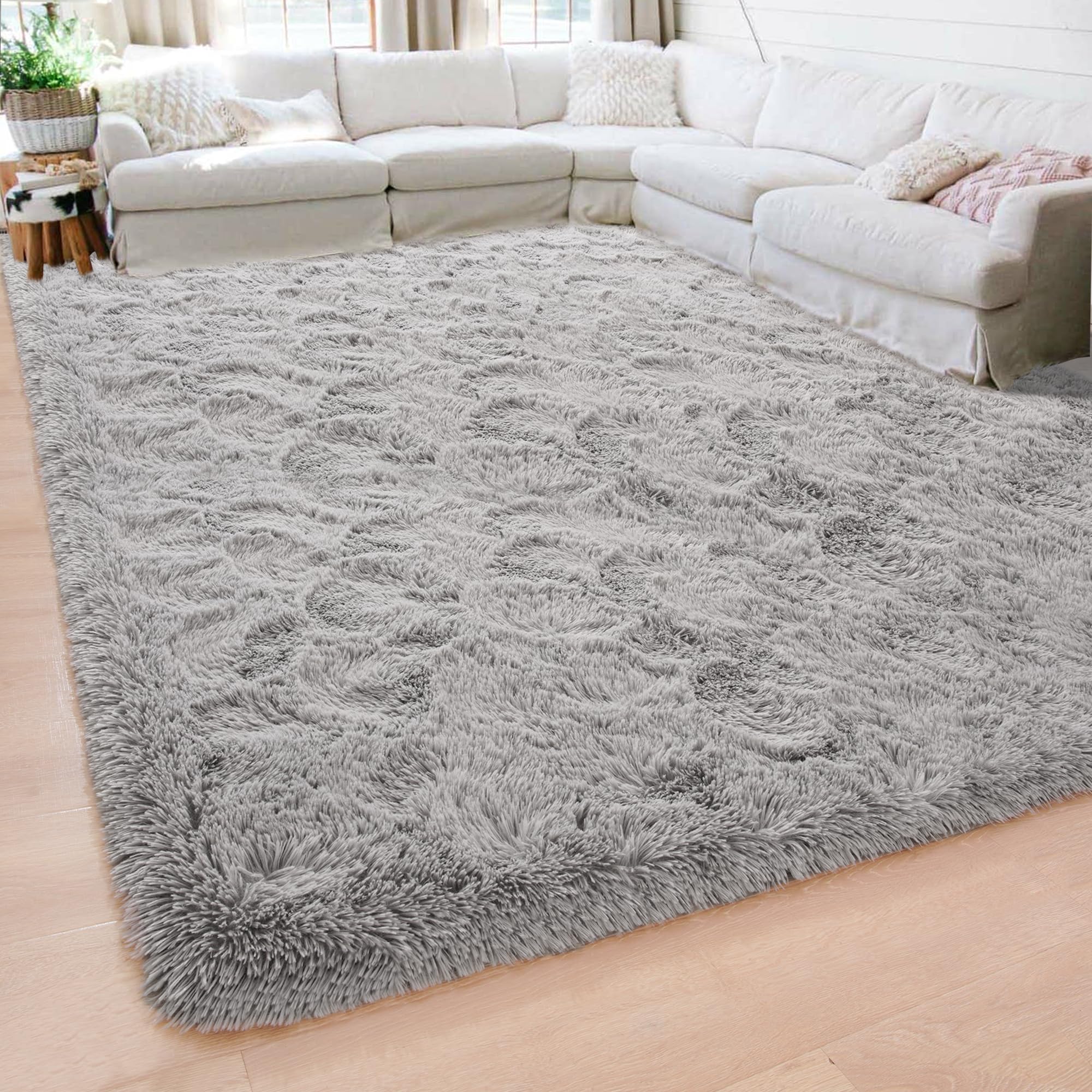 Beglad Soft Fluffy Area Rug Modern Shaggy Bedroom Rugs for Kids Room Extra Comfy Nursery Rug Floor Carpets Boys Girls Fuzzy Shag Fur Home Decor Rug, 5.3 ft x 7.5 ft, Grey