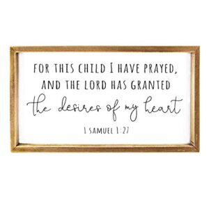 vilight wood nursery wall decor for girl and boy - new mom gifts framed rustic signs for kids - for this child, i have prayed - 16x8.6 inches