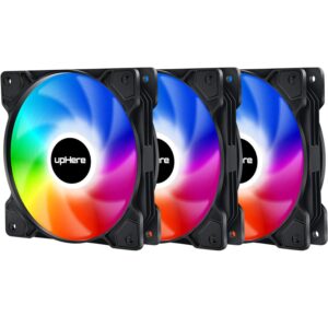 uphere 120mm rgb led case fan,remote control,quiet edition high airflow adjustable color led case fan for pc cases, cpu coolers,radiators system,3-pack /sr12-06-3-us