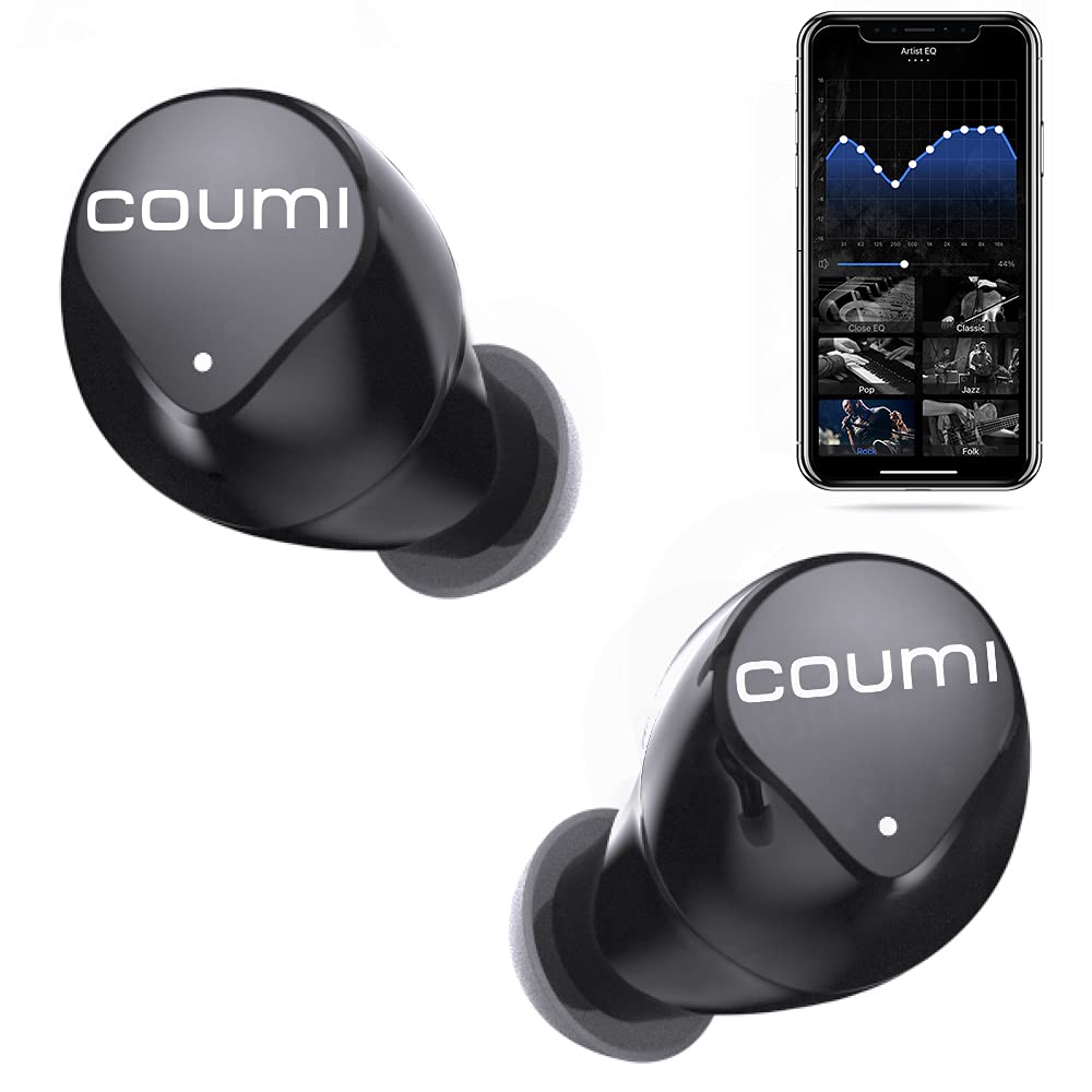 COUMI Wireless Earbuds, Bluetooth Earphones Stereo in-Ear Headphones ENC Mic Headset Touch Control w/EQ,30 Hours Playtime w/Charging Case,IPX7 Waterproof for Running Workout,Black