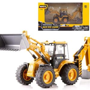 Gemini&Genius Backhoe Loader Heavy Duty Wheeled Excavator Construction Site Vehicle Toys 1:50 Scale Site Backhoe Digger Engineering Car Site Sandbox Toys Collectible for Kids and Decoration for House