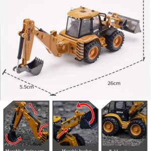 Gemini&Genius Backhoe Loader Heavy Duty Wheeled Excavator Construction Site Vehicle Toys 1:50 Scale Site Backhoe Digger Engineering Car Site Sandbox Toys Collectible for Kids and Decoration for House