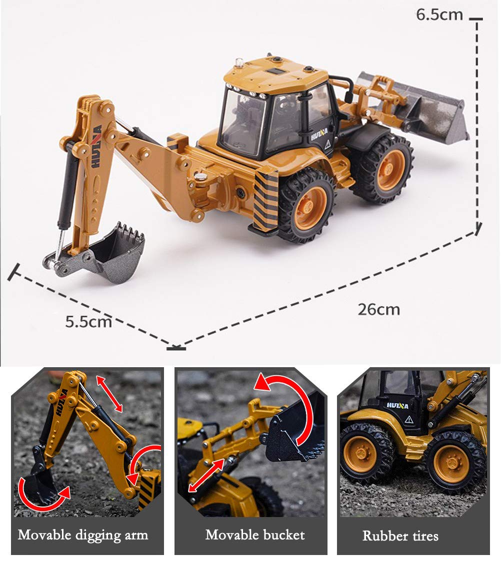 Gemini&Genius Backhoe Loader Heavy Duty Wheeled Excavator Construction Site Vehicle Toys 1:50 Scale Site Backhoe Digger Engineering Car Site Sandbox Toys Collectible for Kids and Decoration for House