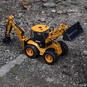 Gemini&Genius Backhoe Loader Heavy Duty Wheeled Excavator Construction Site Vehicle Toys 1:50 Scale Site Backhoe Digger Engineering Car Site Sandbox Toys Collectible for Kids and Decoration for House