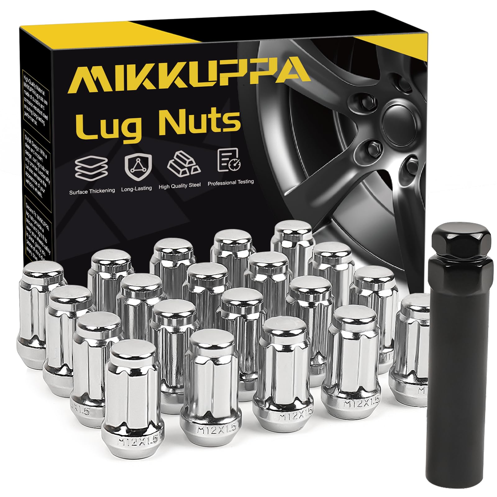 MIKKUPPA M12x1.5 Spline Lug Nuts - Replacement for 2006-2019 Ford Fusion, 2000-2019 Ford Focus, 2001-2019 Ford Escape Aftermarket Wheel - 20pcs Chrome Closed End Lug Nuts