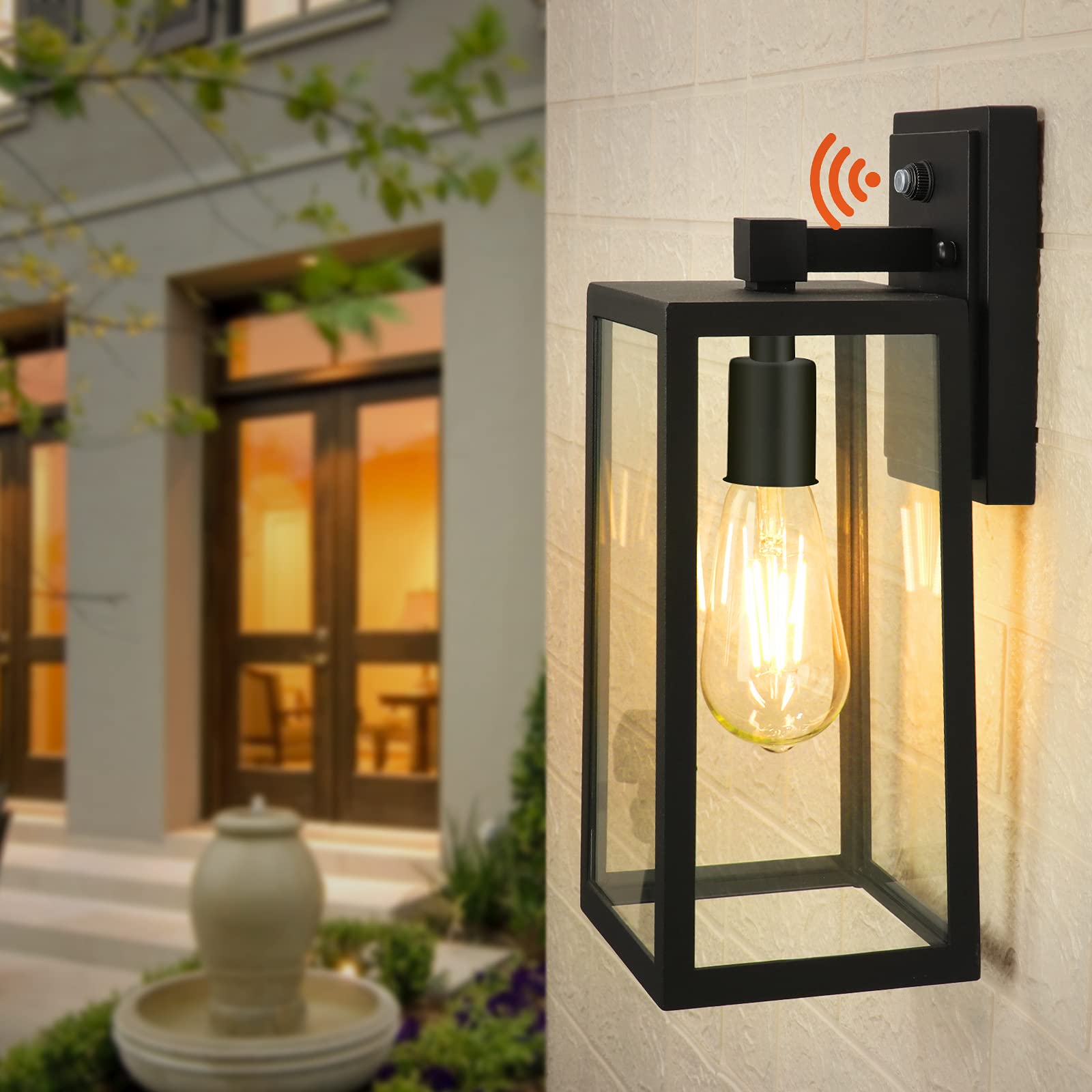 CINOTON Dusk to Dawn Outdoor Wall Sconce, Black Waterproof Outdoor Light Fixtures Wall Mount, Photocell Sensor Porch Lights, Wall Lantern, E26 Exterior Wall Lamp Lighting Fixture for Garage, Doorway