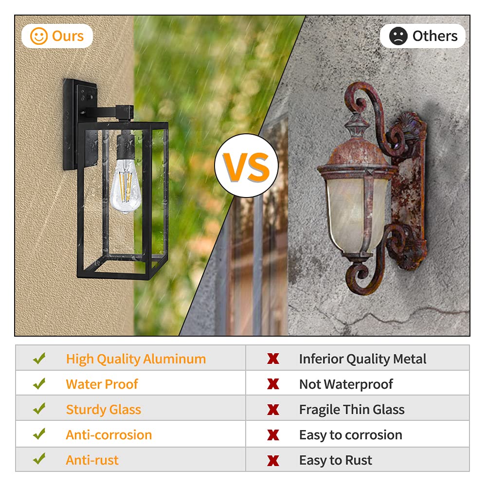 CINOTON Dusk to Dawn Outdoor Wall Sconce, Black Waterproof Outdoor Light Fixtures Wall Mount, Photocell Sensor Porch Lights, Wall Lantern, E26 Exterior Wall Lamp Lighting Fixture for Garage, Doorway