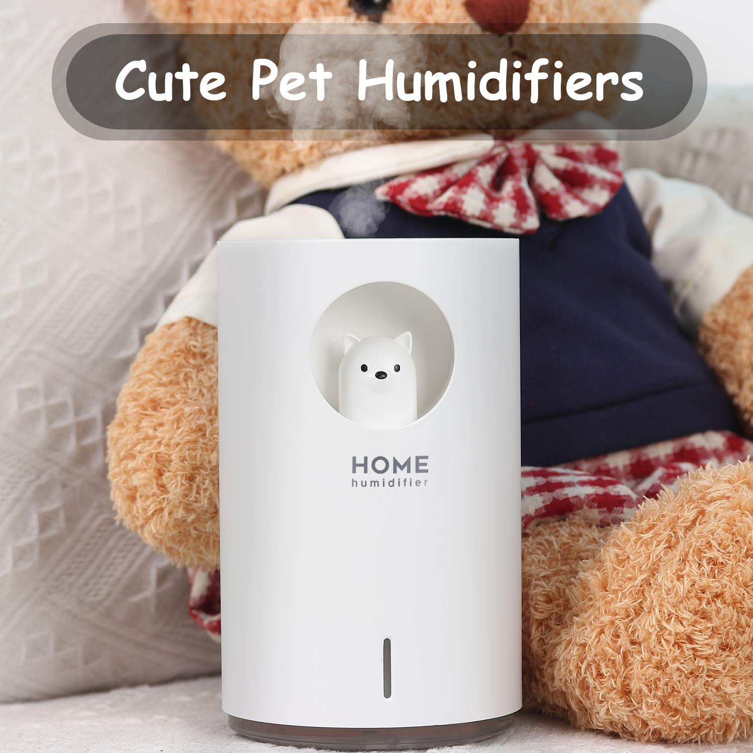 700mL Humidifiers for Bedroom Home Office,SIXKIWI Cute Bear Cool Mist Humidifier USB Ultrasonic,2 Mist Mode Timer 18hrs Auto Shut-Off 7 Color LED Lights for Babies(White)