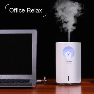 700mL Humidifiers for Bedroom Home Office,SIXKIWI Cute Bear Cool Mist Humidifier USB Ultrasonic,2 Mist Mode Timer 18hrs Auto Shut-Off 7 Color LED Lights for Babies(White)