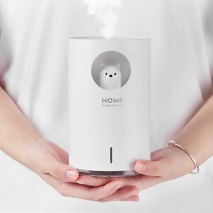 700mL Humidifiers for Bedroom Home Office,SIXKIWI Cute Bear Cool Mist Humidifier USB Ultrasonic,2 Mist Mode Timer 18hrs Auto Shut-Off 7 Color LED Lights for Babies(White)