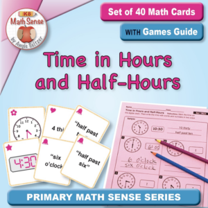 time in hours and half-hours: 40 math game cards with games guide 1m23