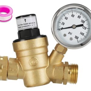 RV Water Pressure Regulator,Water Pressure Regulator for RV Camper Adjustable,RV Water Pressure Regulator with Gauge 160psi,Adjustable Water Pressure Regulator for RV Camper Travel Trailer