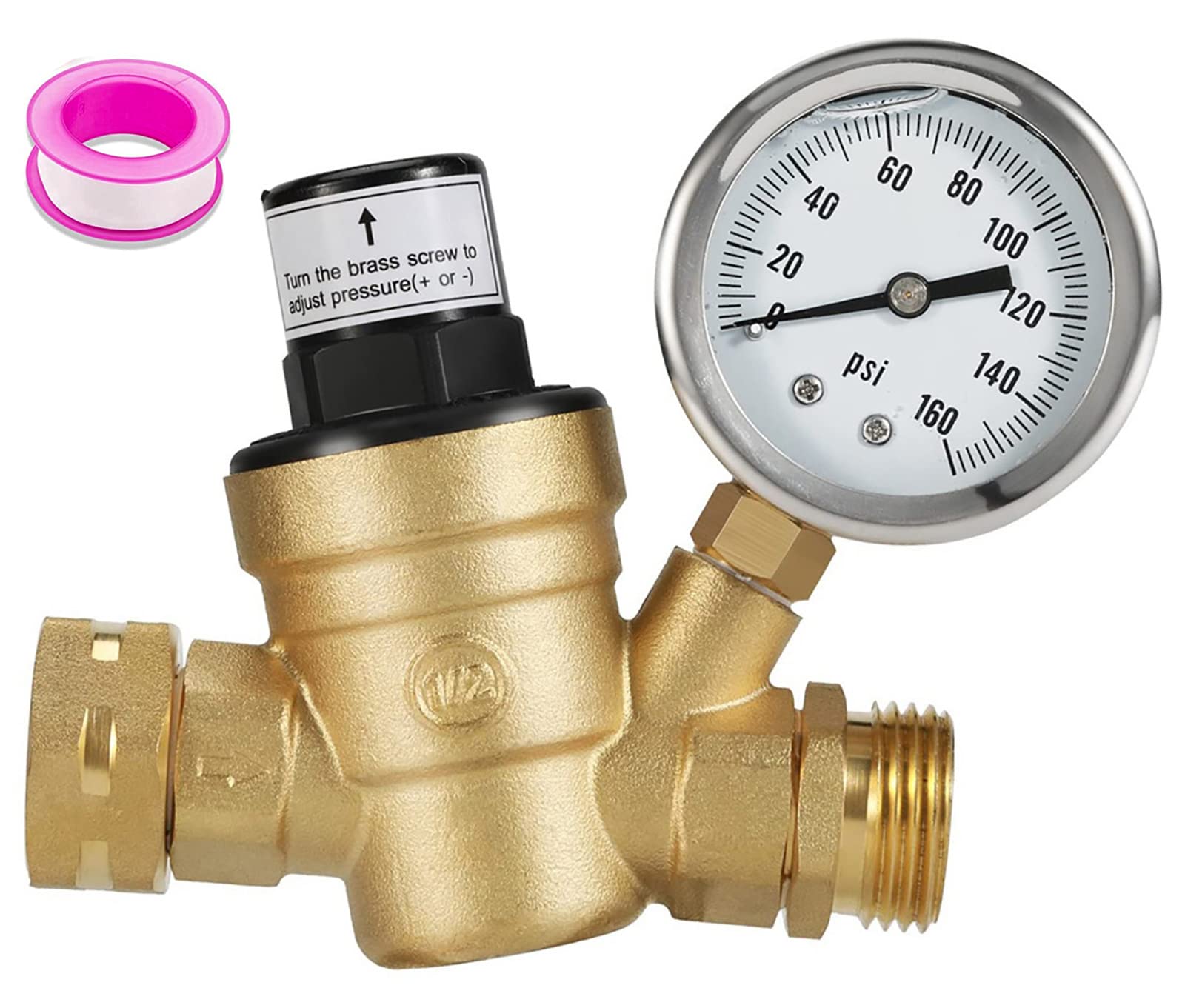 RV Water Pressure Regulator,Water Pressure Regulator for RV Camper Adjustable,RV Water Pressure Regulator with Gauge 160psi,Adjustable Water Pressure Regulator for RV Camper Travel Trailer