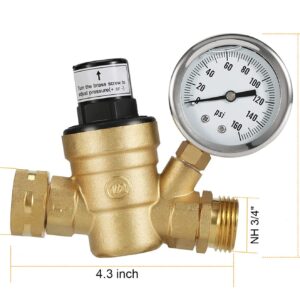 RV Water Pressure Regulator,Water Pressure Regulator for RV Camper Adjustable,RV Water Pressure Regulator with Gauge 160psi,Adjustable Water Pressure Regulator for RV Camper Travel Trailer