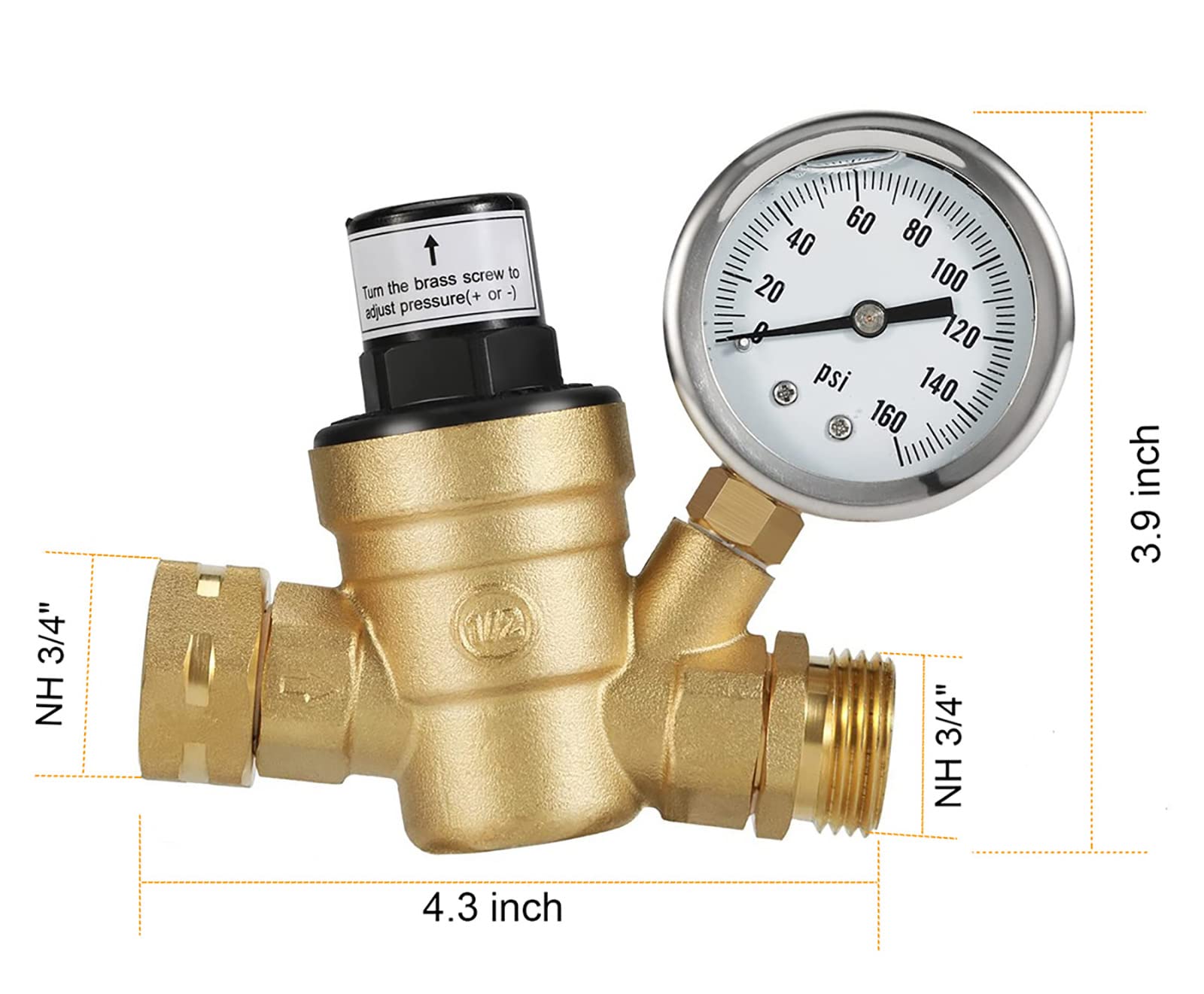 RV Water Pressure Regulator,Water Pressure Regulator for RV Camper Adjustable,RV Water Pressure Regulator with Gauge 160psi,Adjustable Water Pressure Regulator for RV Camper Travel Trailer