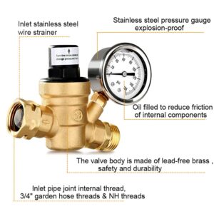 RV Water Pressure Regulator,Water Pressure Regulator for RV Camper Adjustable,RV Water Pressure Regulator with Gauge 160psi,Adjustable Water Pressure Regulator for RV Camper Travel Trailer