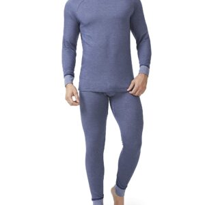 DAVID ARCHY Men's Double Layer Fleece Brushed Thermal Top & Bottom Ultra Winter Warm Stripe Thermals Set Long John with Fly (L, Bice Stripe)