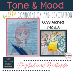 tone and mood in literature with connotation and denotation - a digital and printable resource
