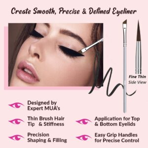 Angled Eyeliner Brush Slanted - Small Thin Winged Liner For Clean Lines To Apply Smooth Liquid Gel Liner For A Fine Wing | Application Of Flat Angle Edges Allows Precision Control Sexy Cat Eyes