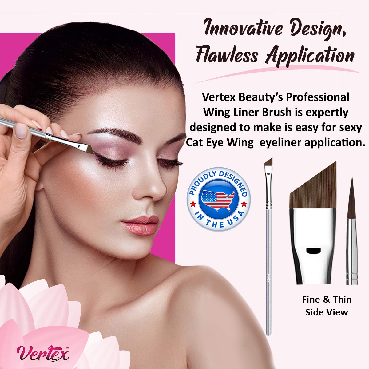 Angled Eyeliner Brush Slanted - Small Thin Winged Liner For Clean Lines To Apply Smooth Liquid Gel Liner For A Fine Wing | Application Of Flat Angle Edges Allows Precision Control Sexy Cat Eyes