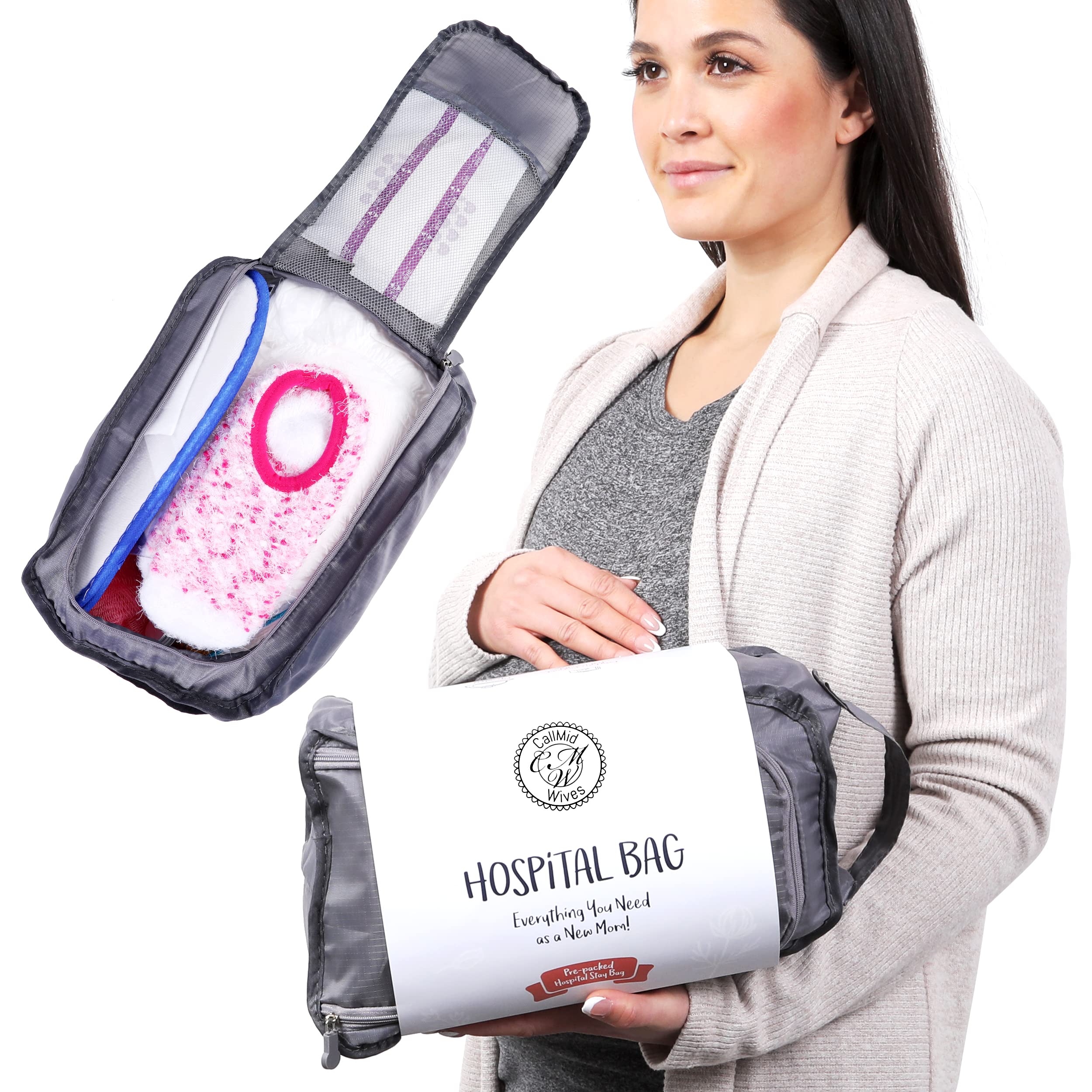 Hospital Bags for Labor and Delivery - Postpartum Essentials for Mom Underwear L/XL Pre Packed Set Gray