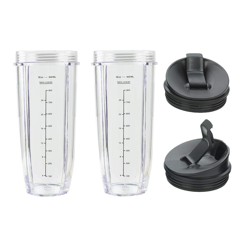 Blender Cups for Ninja Blender, 32OZ Cup with Sip & Seal Lids Compatible with Nutri Ninja Auto IQ Series Blenders BL480 BL481 BL482 BL490 BL640 BL680 BL450 BL482 BL682 BL642 BL640(2 Pack)