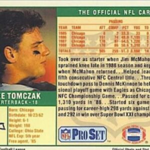 1989 Pro Set Football #51 Mike Tomczak Chicago Bears The Official Card of the NFL