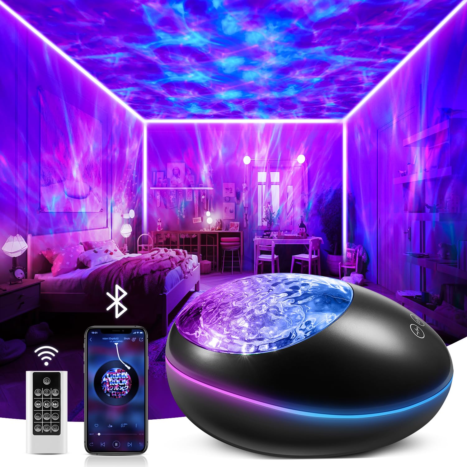 MUBAREK Galaxy Projector Skylight, 24 Light Modes Room Light Projector, White Noise Sky Light Projector, Bluetooth Speaker Room Projector Lights for Bedroom Decor Aesthetic, Remote Timer Galaxy Light