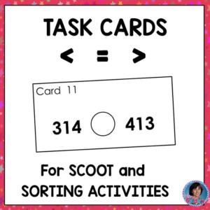 second grade math: comparison task cards for sorting & scoot games {2 & 3 digit numbers}