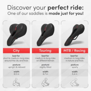 Wittkop Bike Seat, Waterproof Bicycle Saddle for Comfort, Mountain & Road Biking, Wide Bike Seats for Men & Women, BMX, MTB, Bike Seat Comfort, Waterproof Bike Saddle with Innovative 5-Zone-Concept