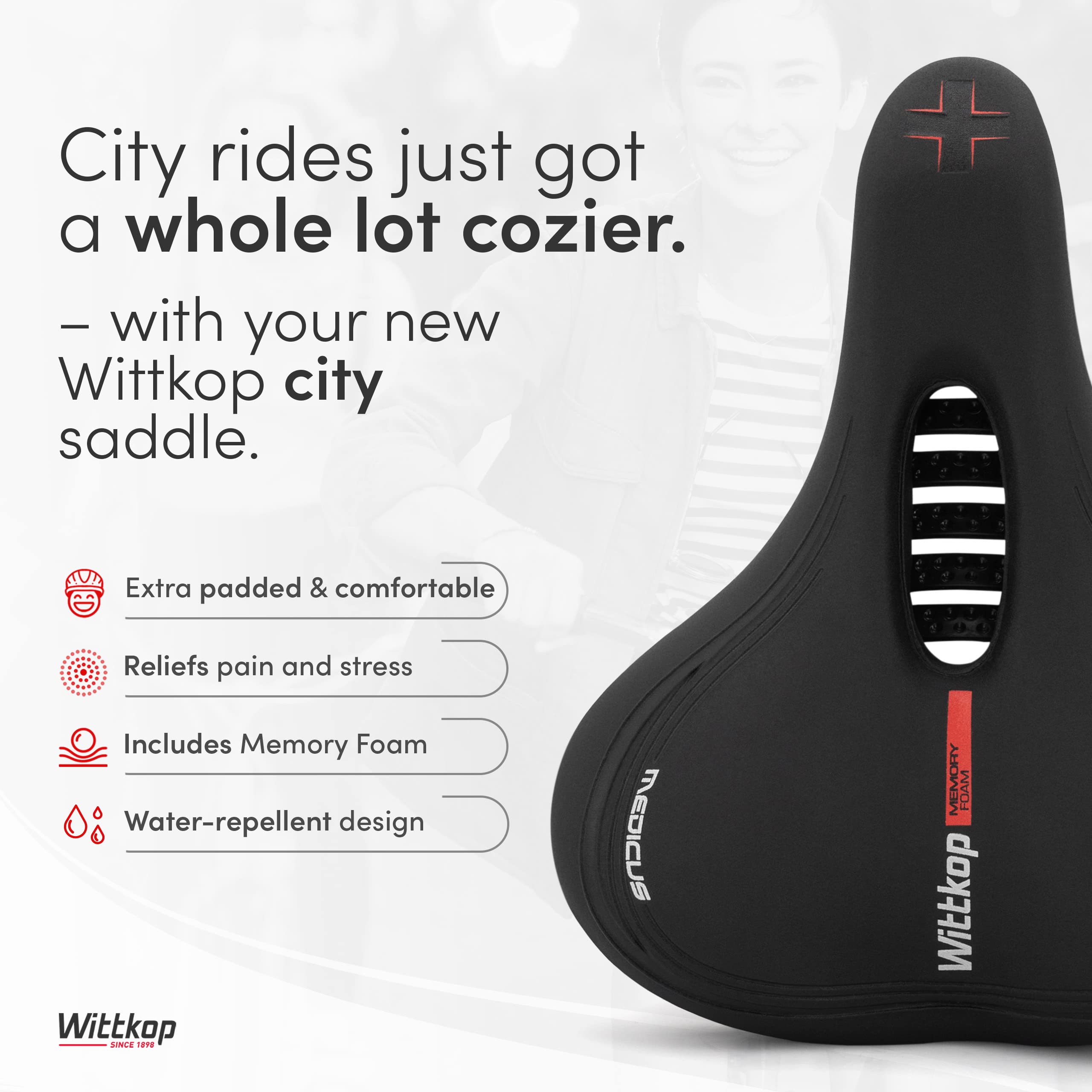 Wittkop Bike Seat, Waterproof Bicycle Saddle for Comfort, Mountain & Road Biking, Wide Bike Seats for Men & Women, BMX, MTB, Bike Seat Comfort, Waterproof Bike Saddle with Innovative 5-Zone-Concept