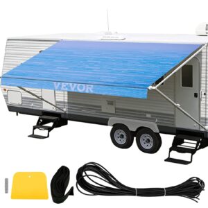 vevor rv awning 15' camper awning fabric, trailer awning canopy patio camping car awning, durable 15oz vinyl roller tube for rv, van, suv, patio awning replacement ocean blue fade