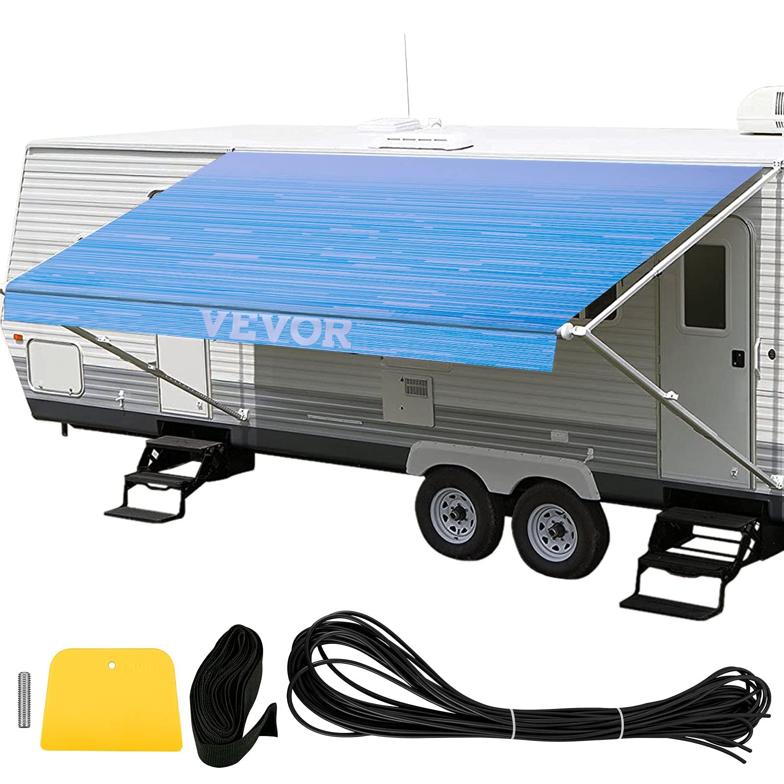 VEVOR RV Awning 15' Camper Awning Fabric, Trailer Awning Canopy Patio Camping Car Awning, Durable 15oz Vinyl Roller Tube for RV, Van, SUV, Patio Awning Replacement Ocean Blue Fade