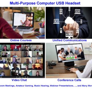 USB Headset with Microphone Noise Cancelling for PC, Computer Laptop Headphone with Mic In-Line Control for Office Softphones Teams Business Skype Zoom Conference Calls Online Course Voice Recognition