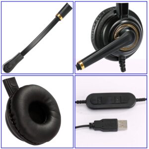 USB Headset with Microphone Noise Cancelling and Volume Controls, Computer PC Headphone with Voice Recognition Mic Works for Dragon Teams Zoom Skype Softphones Conference Calls Online Education etc