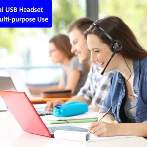 USB Headset with Microphone Noise Cancelling and Volume Controls, Computer PC Headphone with Voice Recognition Mic Works for Dragon Teams Zoom Skype Softphones Conference Calls Online Education etc