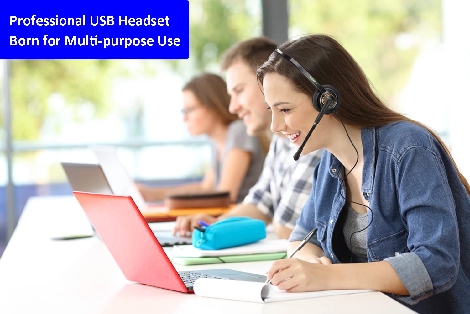 USB Headset with Microphone Noise Cancelling and Volume Controls, Computer PC Headphone with Voice Recognition Mic Works for Dragon Teams Zoom Skype Softphones Conference Calls Online Education etc