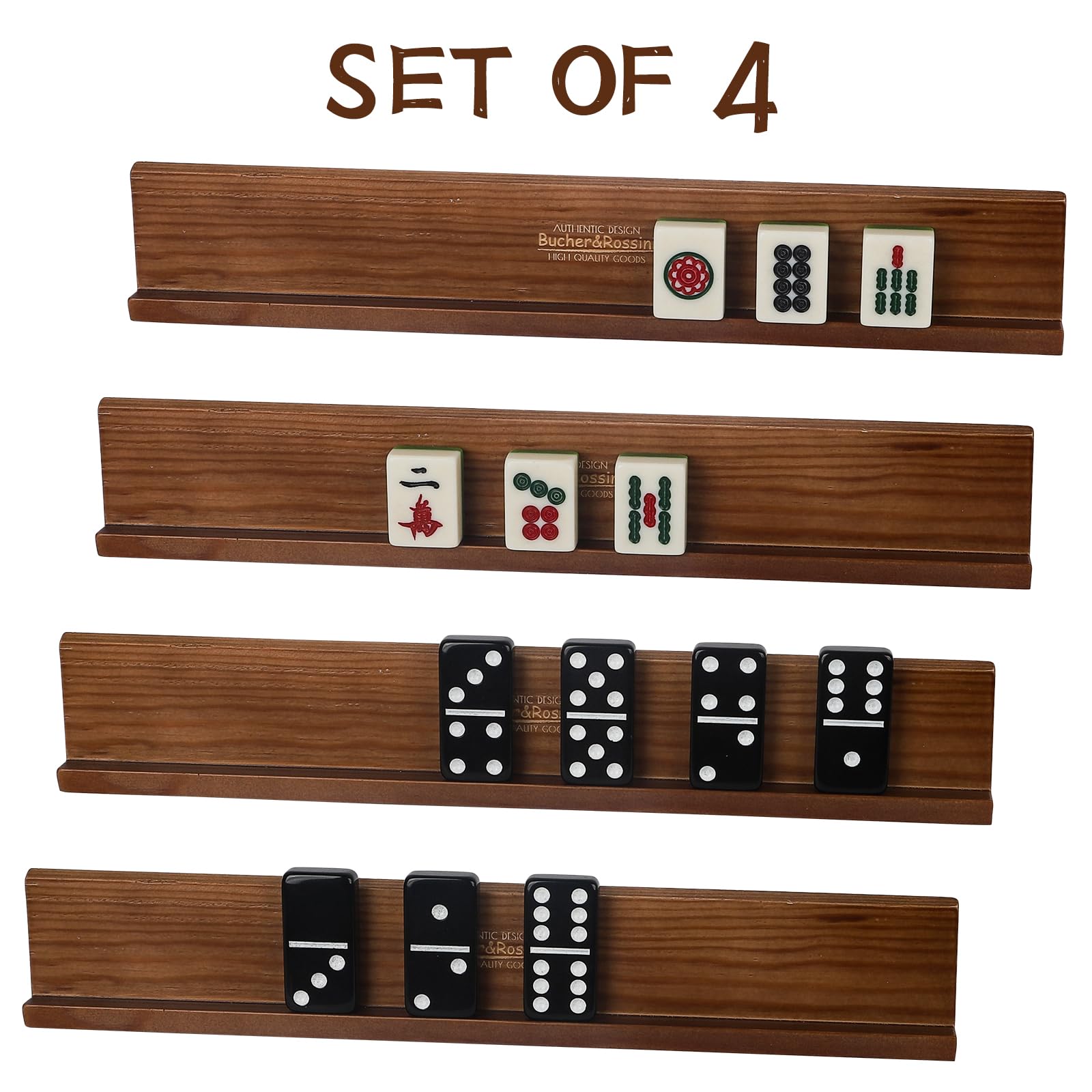 Bucher&Rossini Domino Set Double 6 - Classic 28 Pieces Double 6 in Brown Leather Case for Party Game Night, White