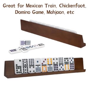 Bucher&Rossini Domino Set Double 6 - Classic 28 Pieces Double 6 in Brown Leather Case for Party Game Night, White