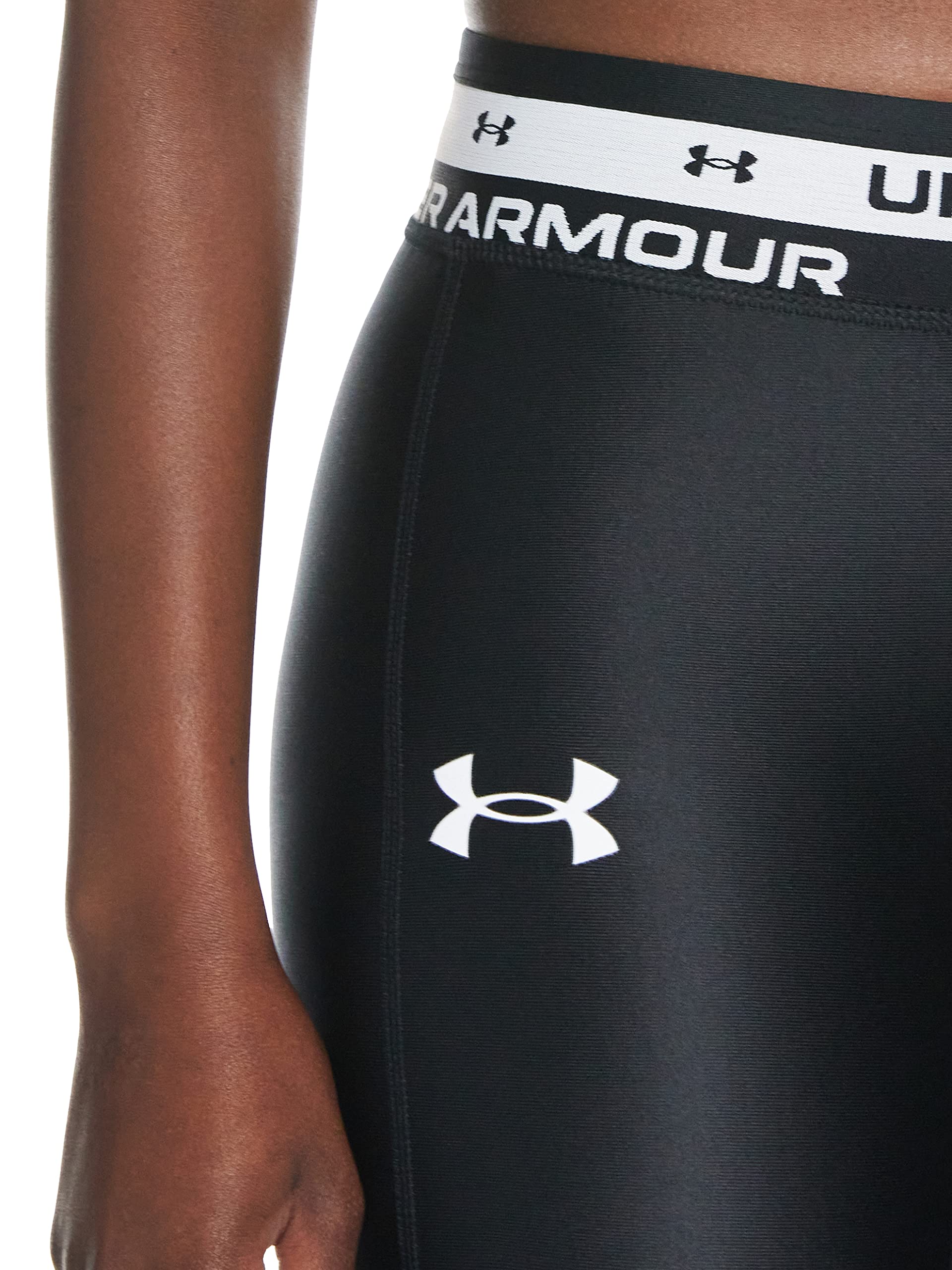 Under Armour Girls' HeatGear Armour Crop , Black (001)/White , Youth Medium