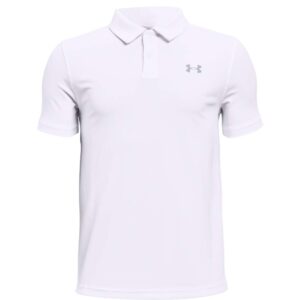 under armour boys performance golf polo , white (100)/mod gray , youth medium