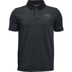 under armour performance stripe polo, black (001)/pitch gray, youth x-large