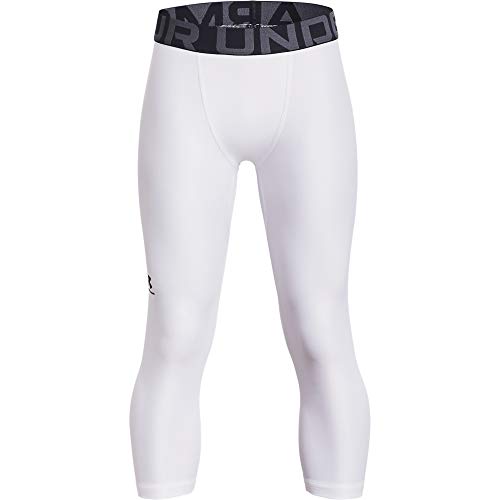 Under Armour Boys HeatGear Armour 3/4 Leggings , White (100)/Black , X-Small