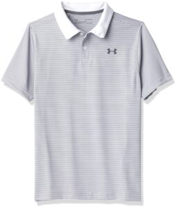 under armour performance stripe polo, white (100)/pitch gray, youth x-small