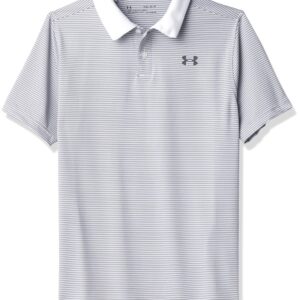 Under Armour Performance Stripe Polo, White (100)/Pitch Gray, Youth X-Small