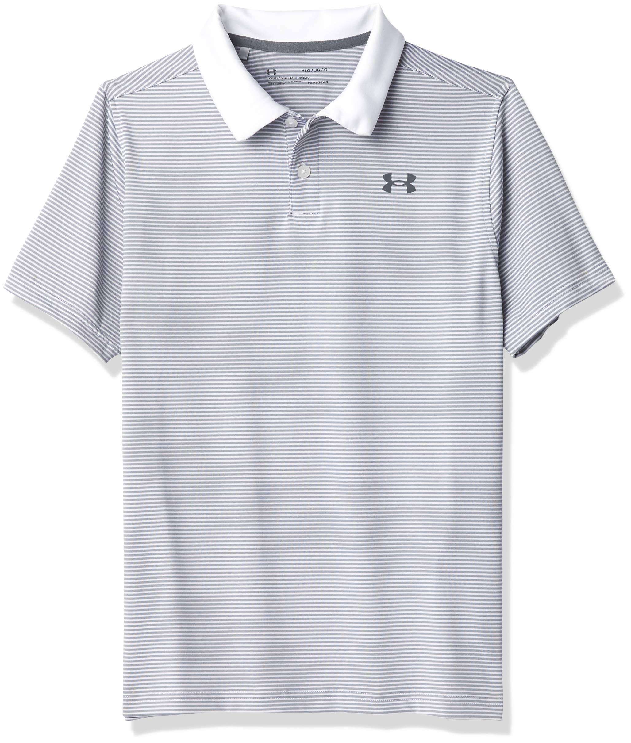 Under Armour Performance Stripe Polo, White (100)/Pitch Gray, Youth X-Small