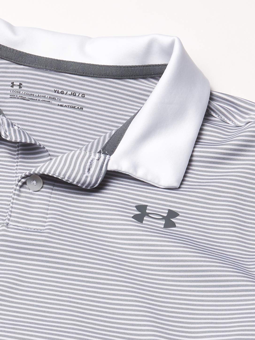 Under Armour Performance Stripe Polo, White (100)/Pitch Gray, Youth X-Small