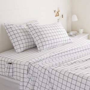 amazon basics soft microfiber 3-piece bed sheet set with elastic side pockets, full, tide pool simple stripe, striped
