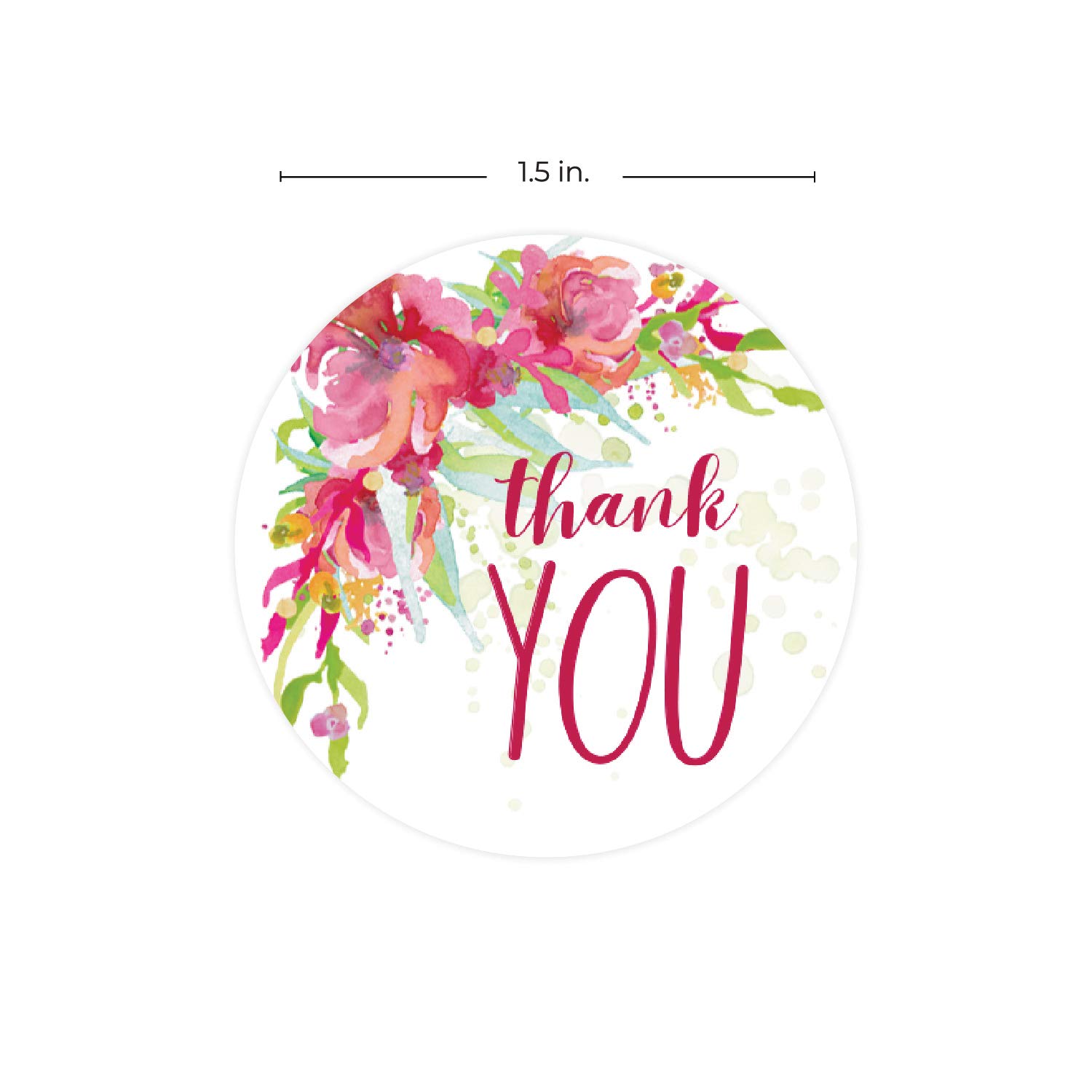 Bright Watercolor Floral Thank You Labels / 1.5” Sticker / 500 Vibrant Color Stickers for Business Or Personal Use